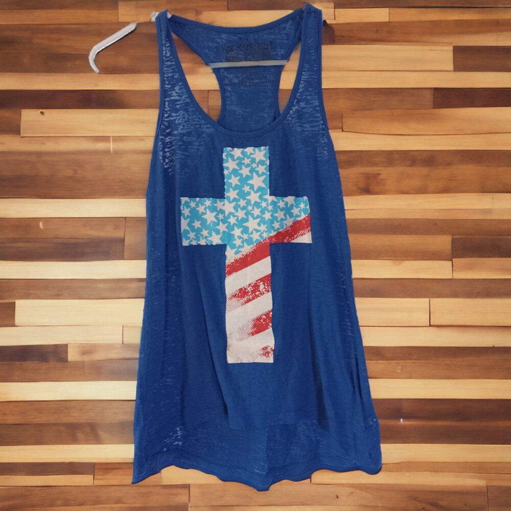 Rocker Girl All Access Patriotic Religious Cross Tank Top Women's Small